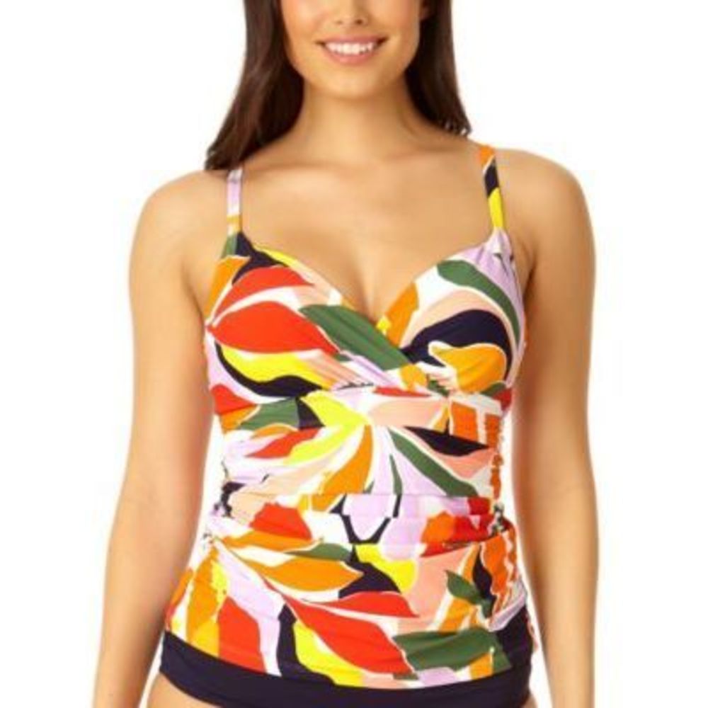 NWT Anne Cole Womens Printed Triangle Tanki Multi Palm Pink